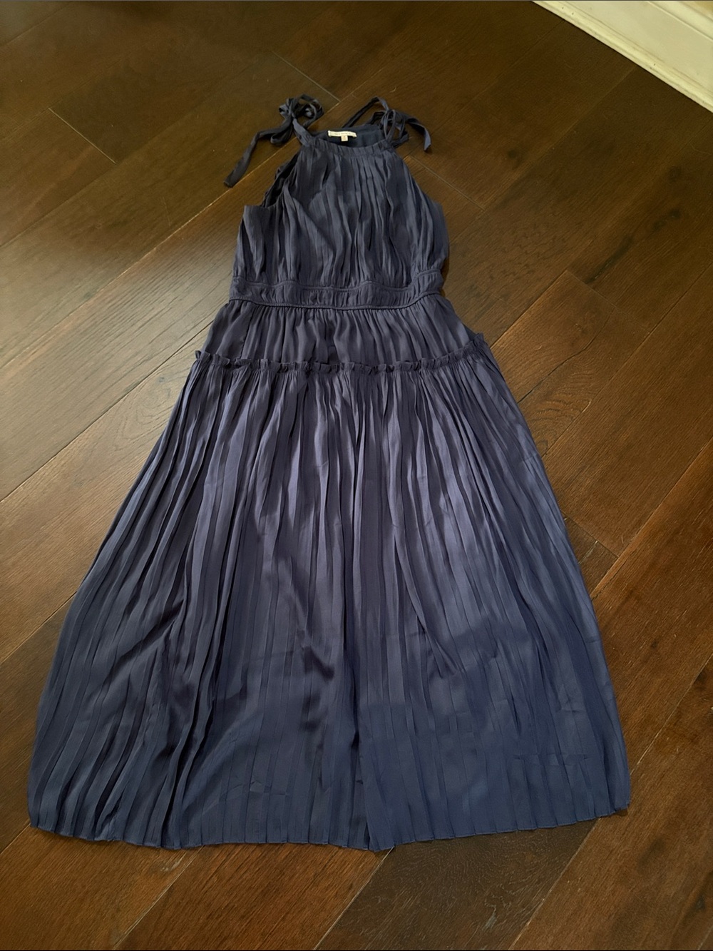 Skies Are Blue Navy Pleated Halter Maxi Dress
